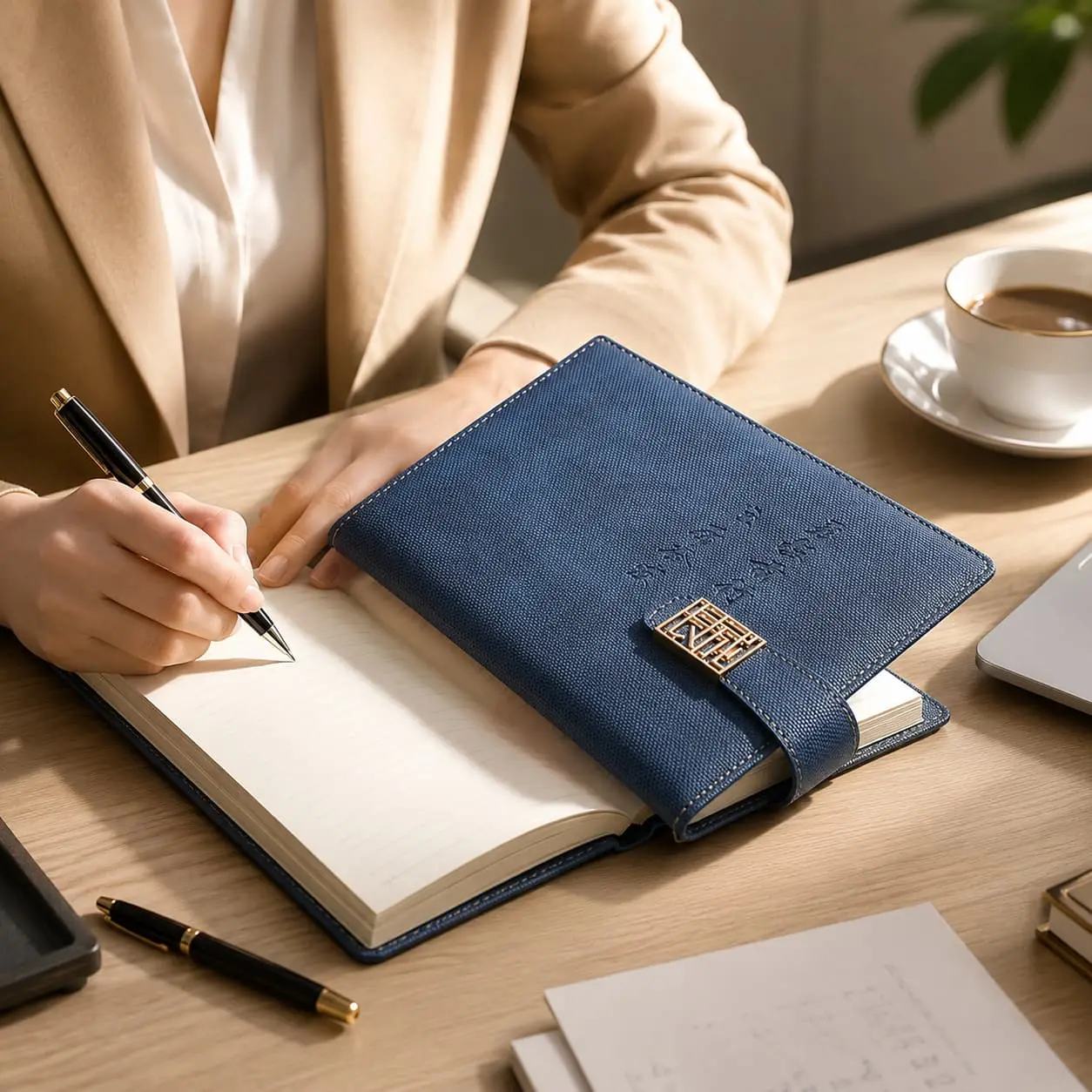 China Custom A5 Woven-Texture PU Gold Buckle Notebook | 264 Page Manufacturer, Factories