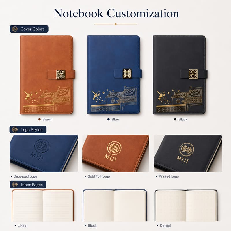 Notebook color, logo and inner page options