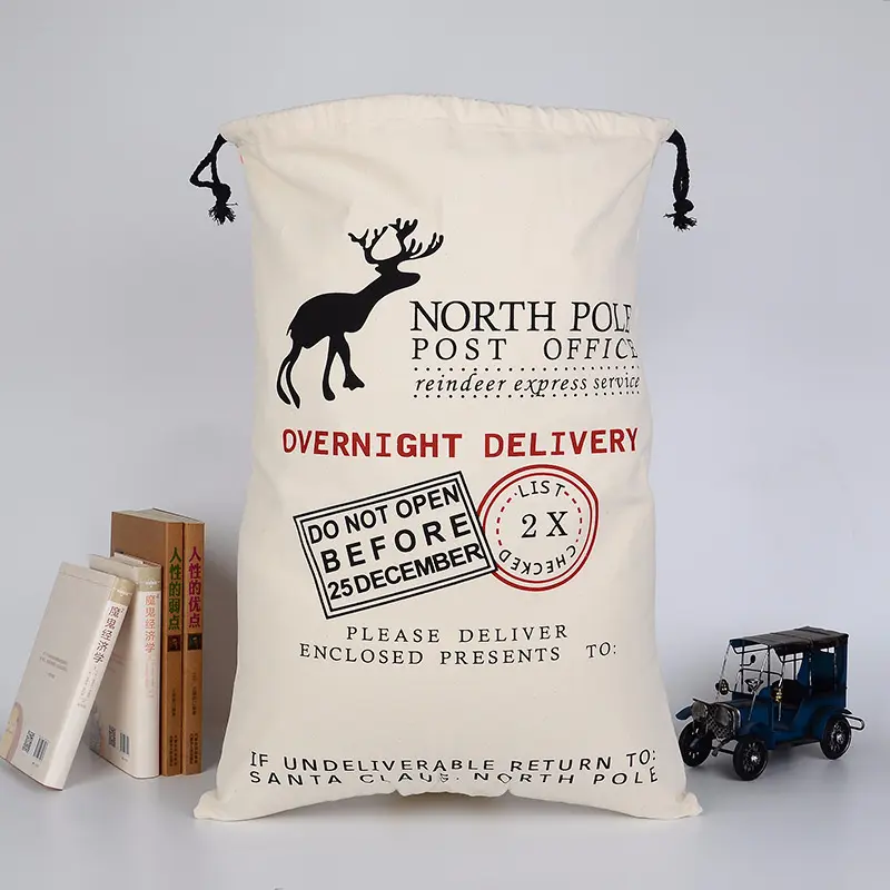 Wholesale Custom-Made Pure Cotton Canvas Christmas Gift Bag With Drawstring Closure Suppliers, Factory