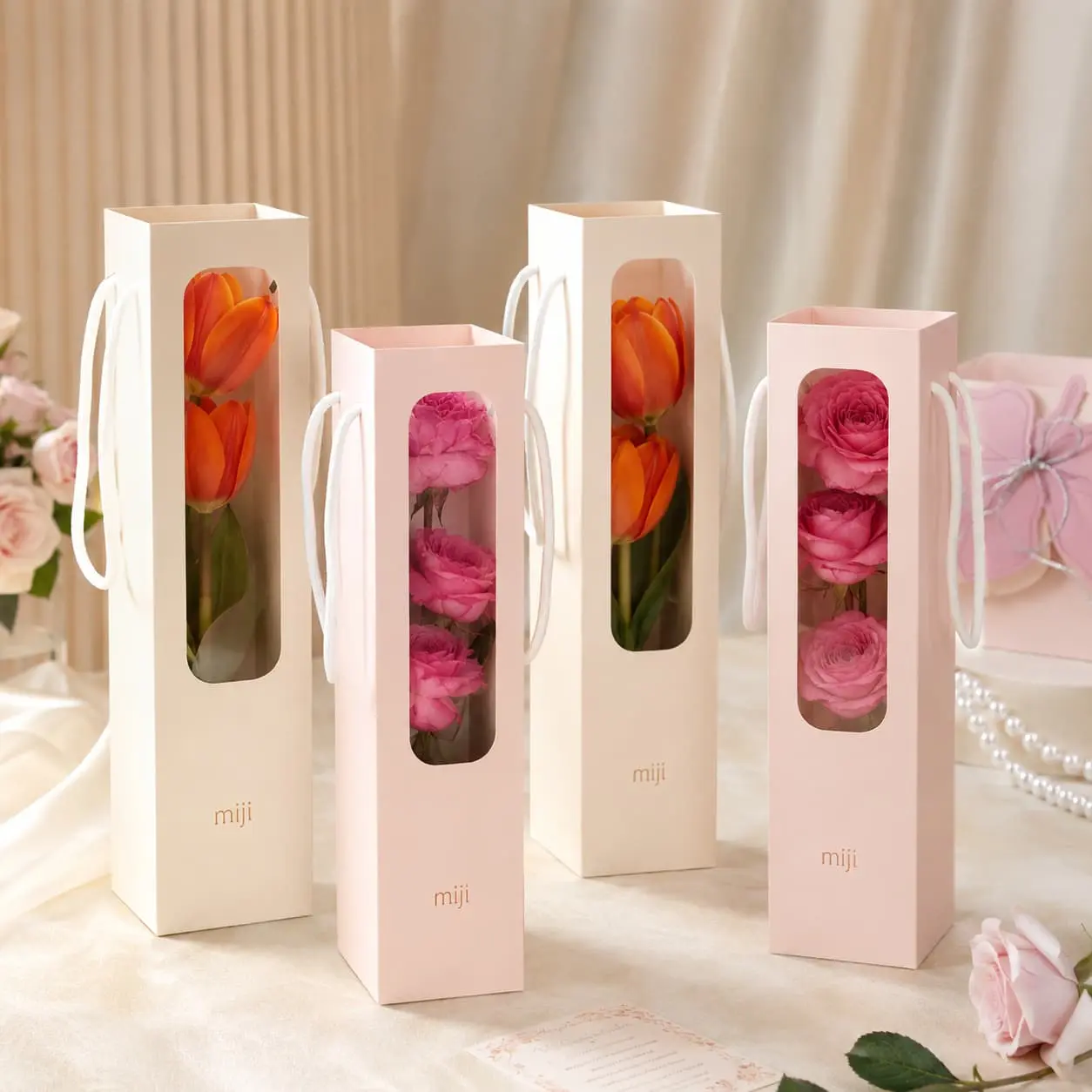 China Custom Single Flower Window Paper Gift Bags | Floral Gift Packaging Manufacturers, Factories