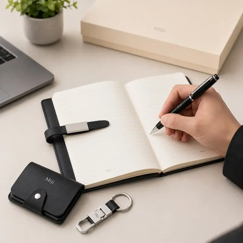 Custom Business Gift Set with Notebook, Pen, Keychain and Card Holder