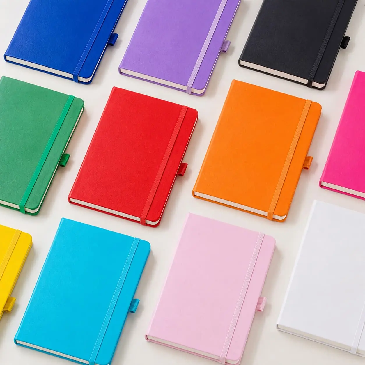 Wholesale Custom A5 Colorful PU Hardcover Notebook with Elastic Band | OEM Journal Manufacturer, Factory