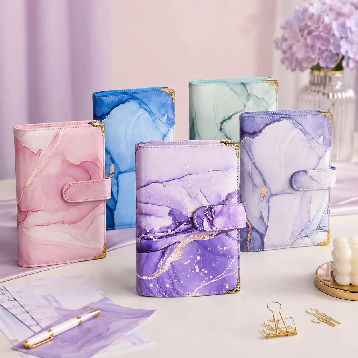 China Custom A6 Marble PU Budget Planner Binder Set | Refillable Organizer Factories, Factory