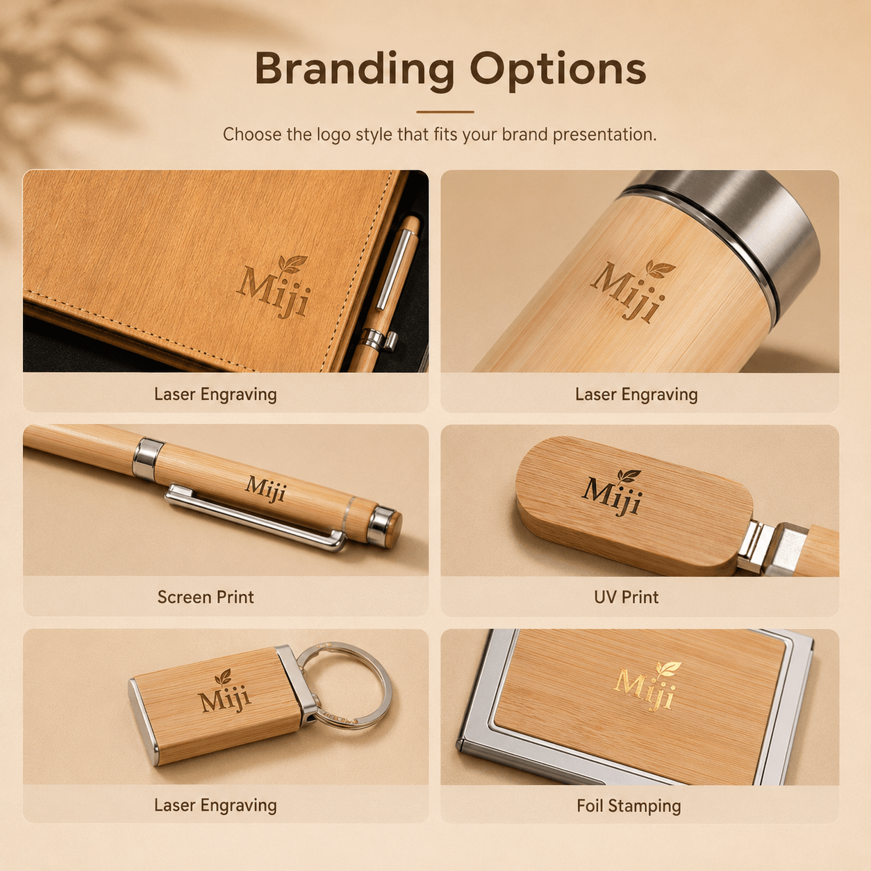 Bamboo Branding Options with Laser Engraving and Printing