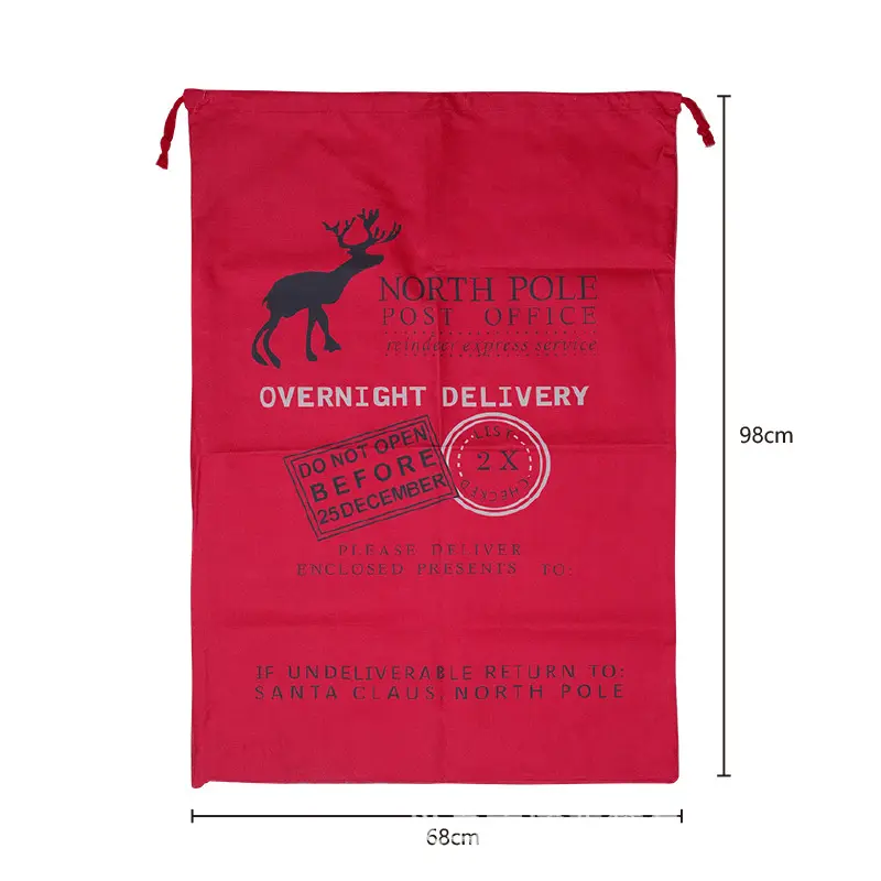 Custom Cotton Linen Christmas Large Capacity Canvas Bag With Drawstring Closure
