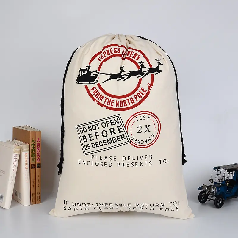 Wholesale Custom-Made Pure Cotton Canvas Christmas Gift Bag With Drawstring Closure Suppliers, Factory