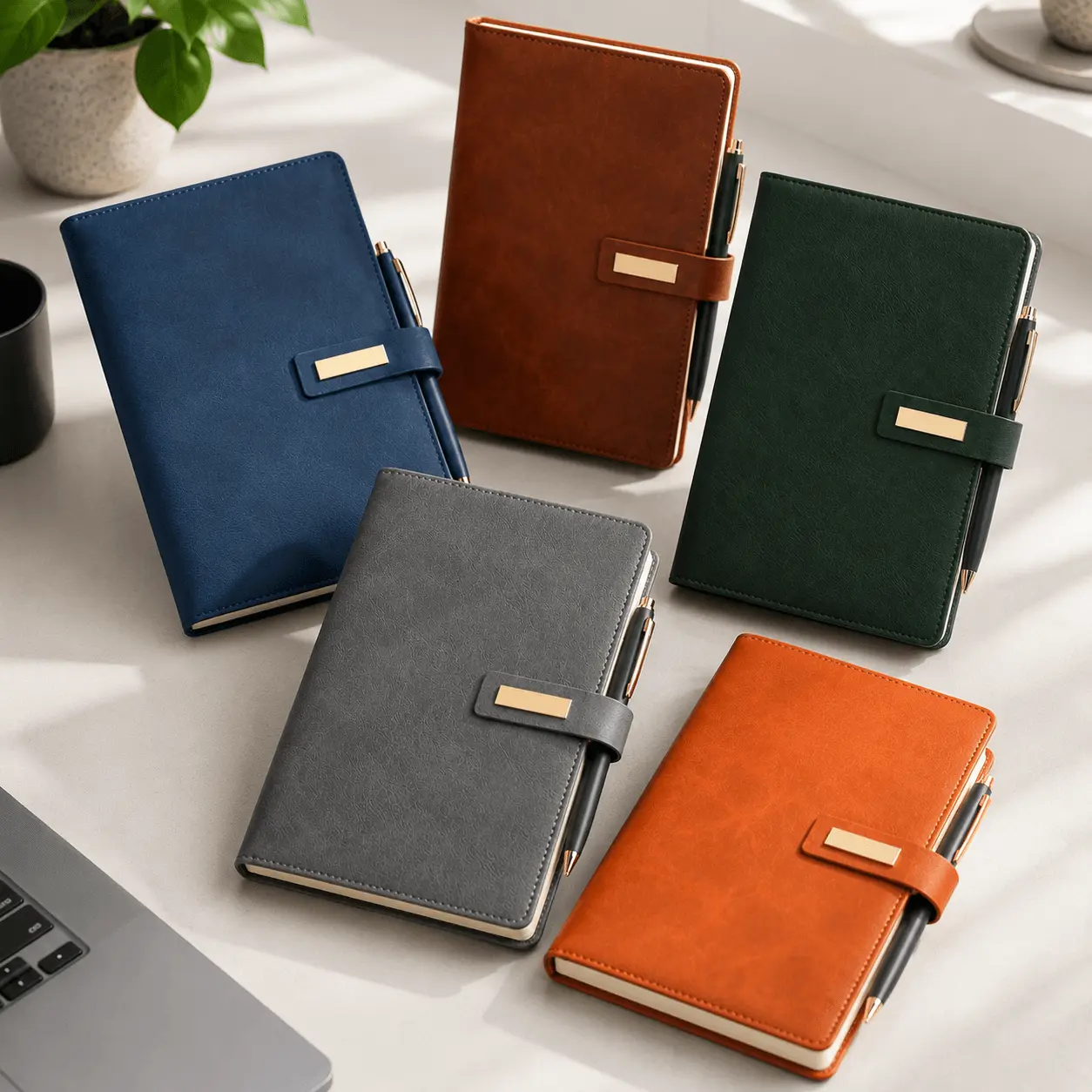 Custom A5 PU Leather Business Notebook with Metal Buckle and Pen Holder