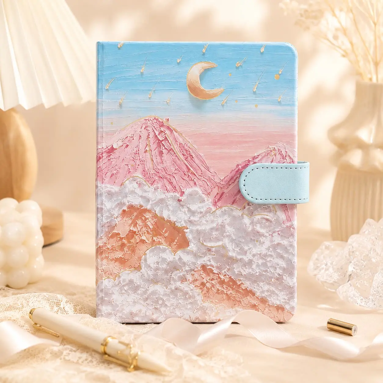 China Custom 128 × 180 mm Dreamy Art Cover Strap Closure Notebook | 100gsm Paper Supplier, Suppliers