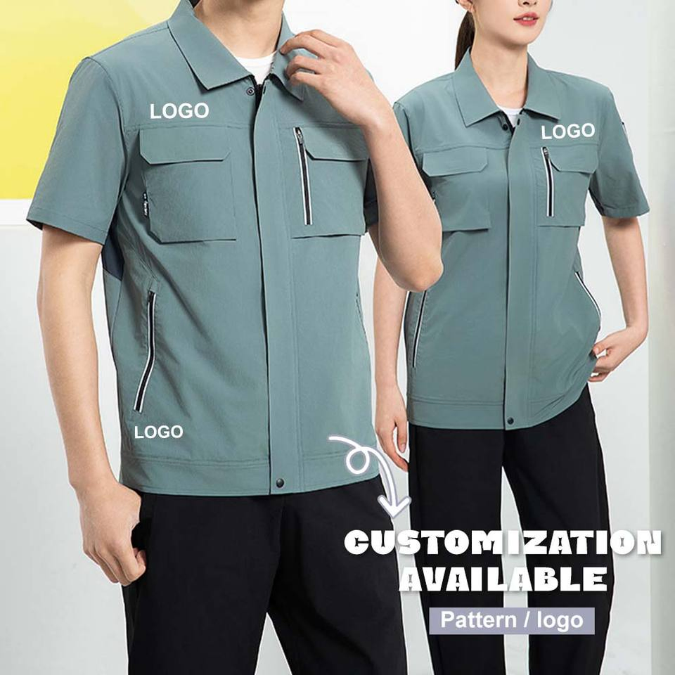 Camisa de trabajo de manga corta para hombres, de secado rápido, resistente al aceite, con múltiples bolsillos, ideal para la construcción y el trabajo en el suelo de la fábrica