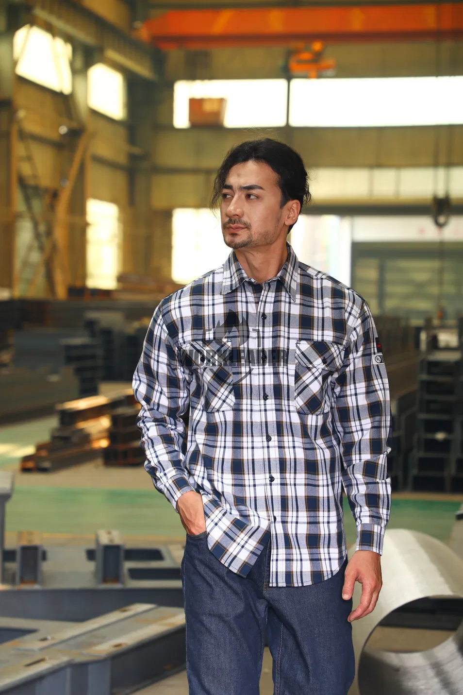Ropa de trabajo a prueba de fuego y antiestática para arco eléctrico Nfpa2112 Camisa de cuadros para soldadura