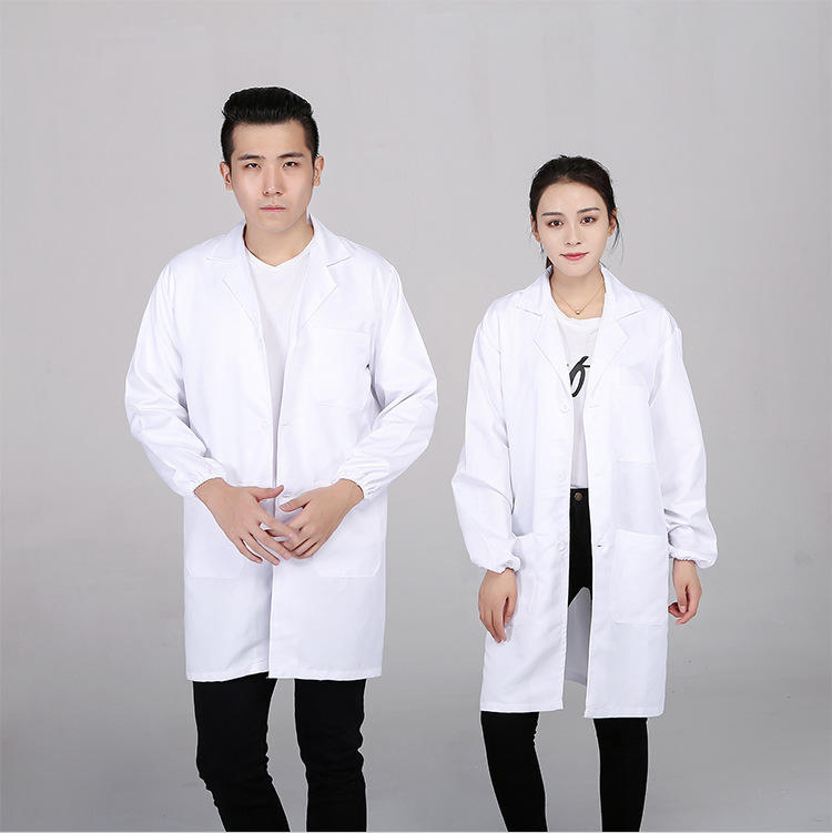 Abrigo de laboratorio blanco de manga larga de spandex personalizable para fábrica de alimentos, a prueba de polvo, ropa de trabajo de protección laboral