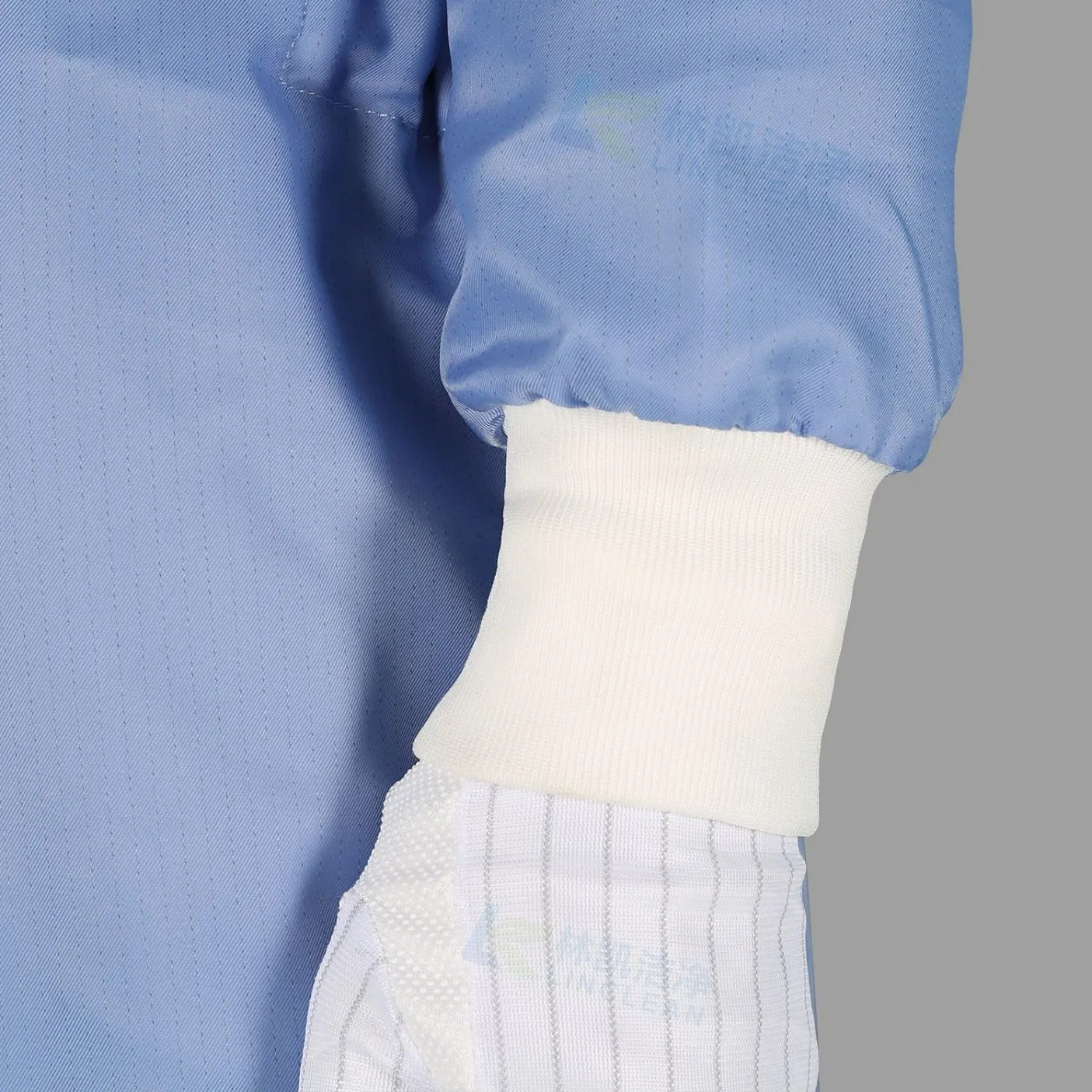 Ropa de trabajo limpia a prueba de polvo azul con cremallera frontal ESD para fábrica farmacéutica