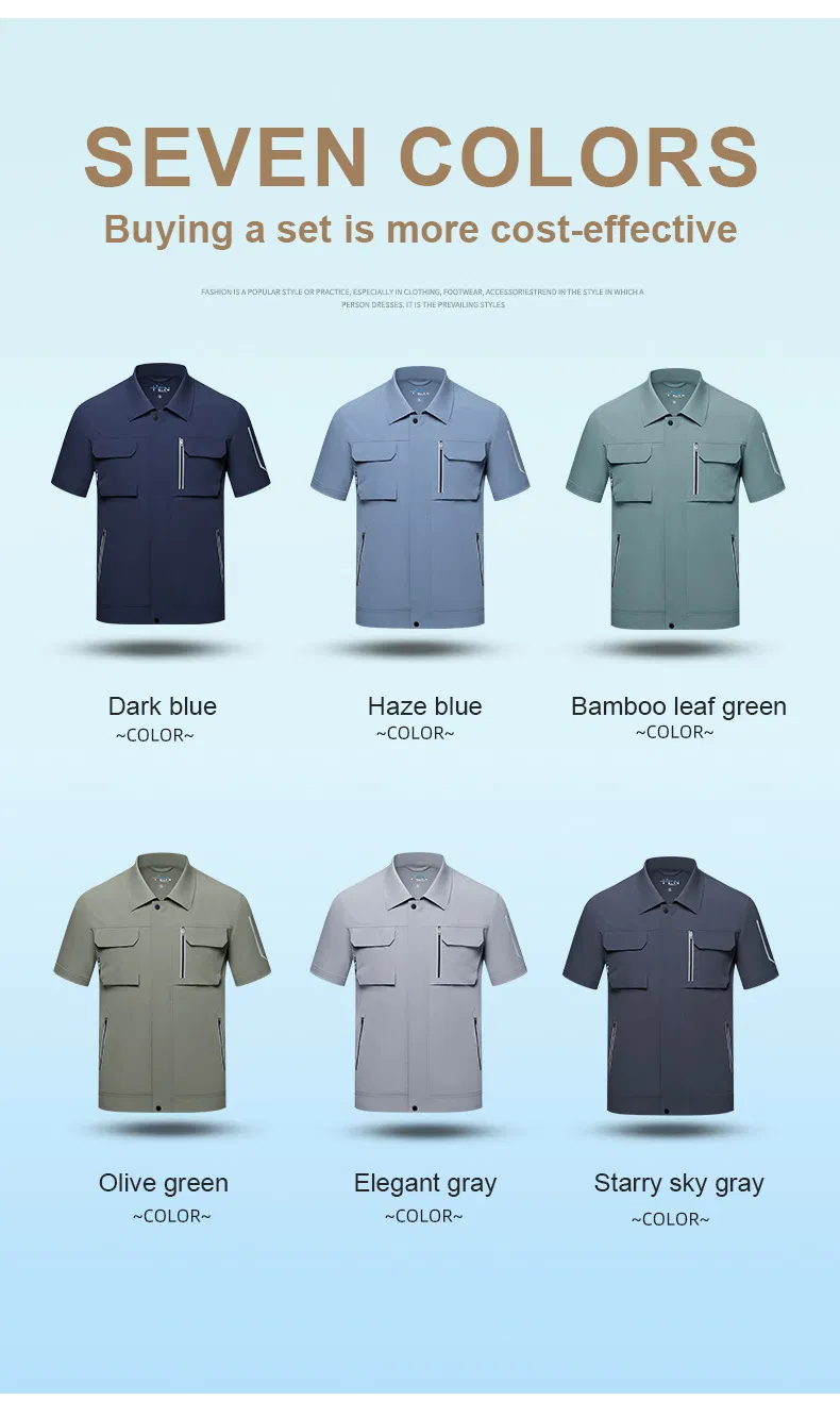 Camisa de trabajo de manga corta para hombres, de secado rápido, resistente al aceite, con múltiples bolsillos, ideal para la construcción y el trabajo en el suelo de la fábrica