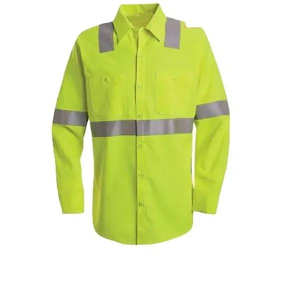 65%Cotton 34%Polyester 1%Antistatic Ropa de trabajo a prueba de fuego y calor con advertencia visible de peligro de arco eléctrico