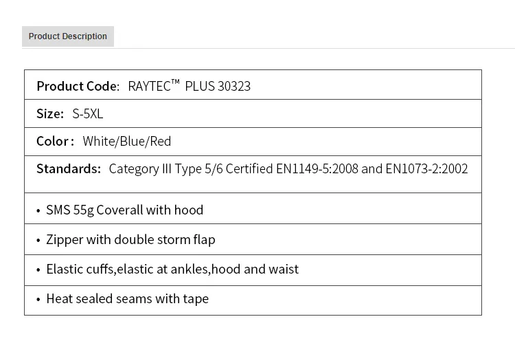 Traje de protección desechable y transpirable Type5/6 para ropa de seguridad, kit de EPP, venta al por mayor