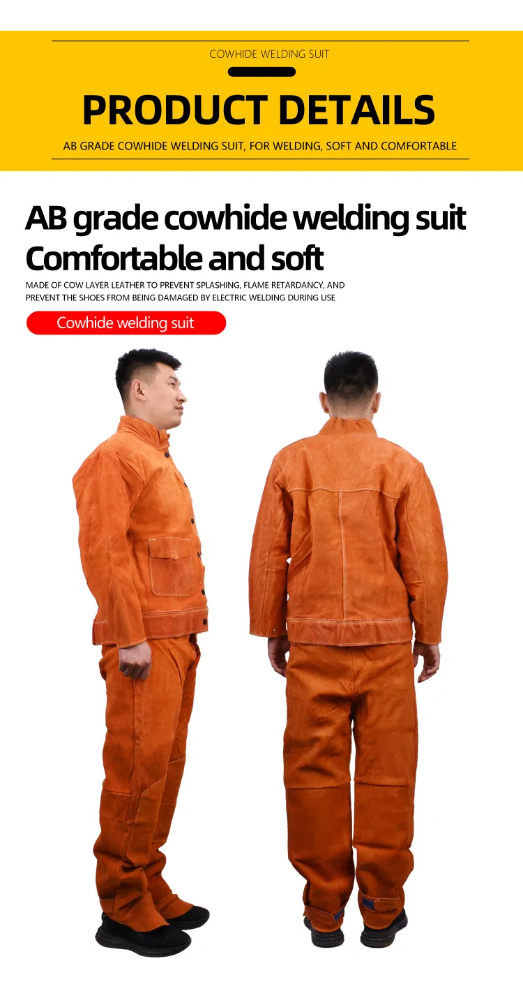 Ropa protectora de soldadura de cuero de vaca suave y cómoda
