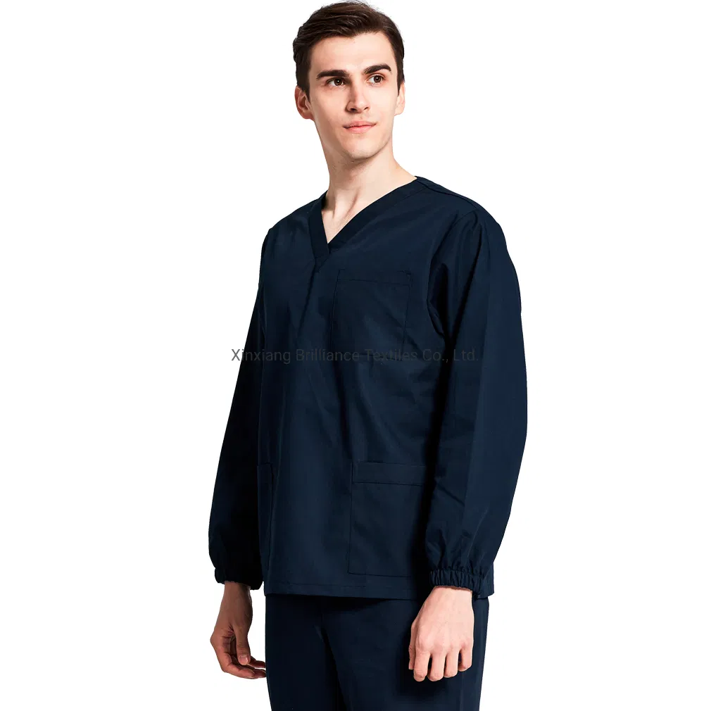 Conjuntos de scrubs unisex negros y azules de manga larga