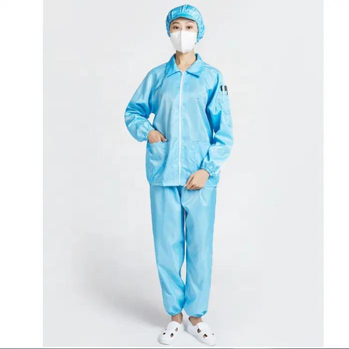 Ropa de limpieza Leenol azul ESD con diseño de cuadrícula, ropa antiestática, ropa de seguridad