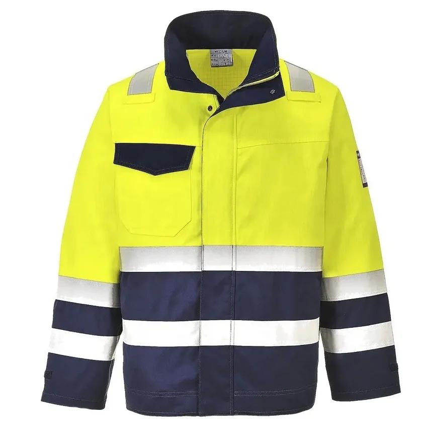 65%Cotton 34%Polyester 1%Antistatic Ropa de trabajo a prueba de fuego y calor con advertencia visible de peligro de arco eléctrico