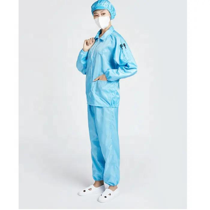 Ropa de limpieza Leenol azul ESD con diseño de cuadrícula, ropa antiestática, ropa de seguridad