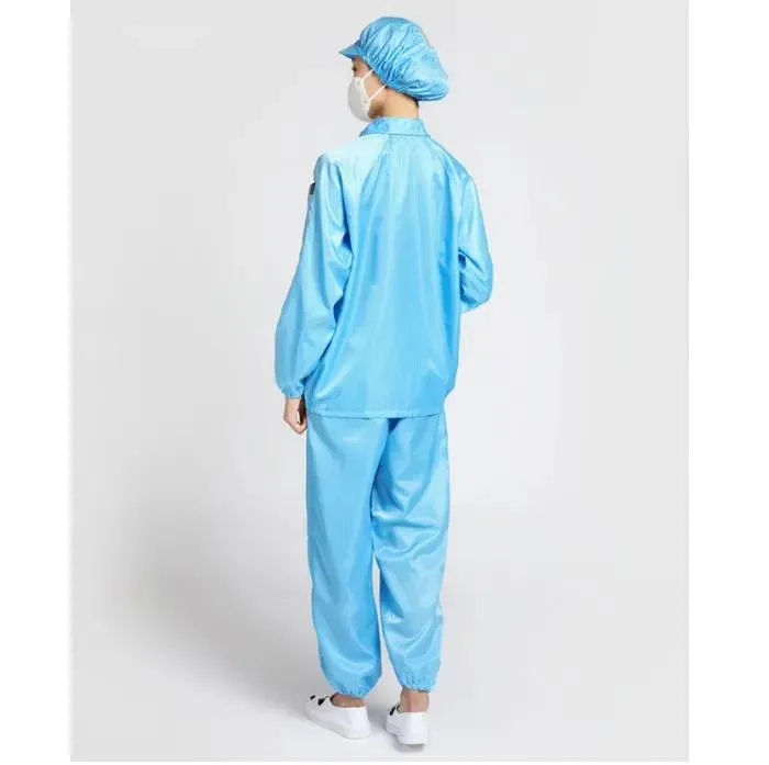 Ropa de limpieza azul ESD con diseño de cuadrícula, ropa antiestática, ropa de seguridad