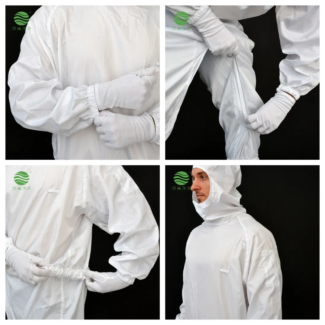 Ropa de sala limpia ESD para la fabricación de semiconductores y chips con diseño de cremallera con fuelle