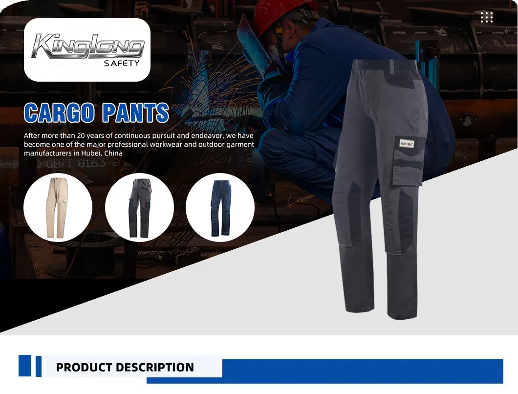 Pantalones de trabajo para hombres grises de cintura alta para exteriores con múltiples bolsillos e inserciones para rodilleras para construcción, pantalones de trabajo de poliéster, algodón y spandex de alta resistencia