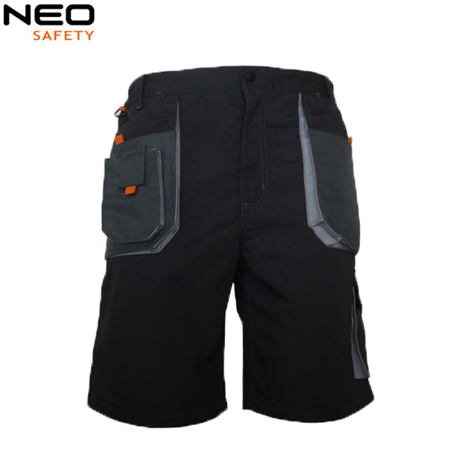 Pantalones de trabajo para hombres grises de cintura alta para exteriores con múltiples bolsillos e inserciones para rodilleras para construcción, pantalones de trabajo de poliéster, algodón y spandex de alta resistencia