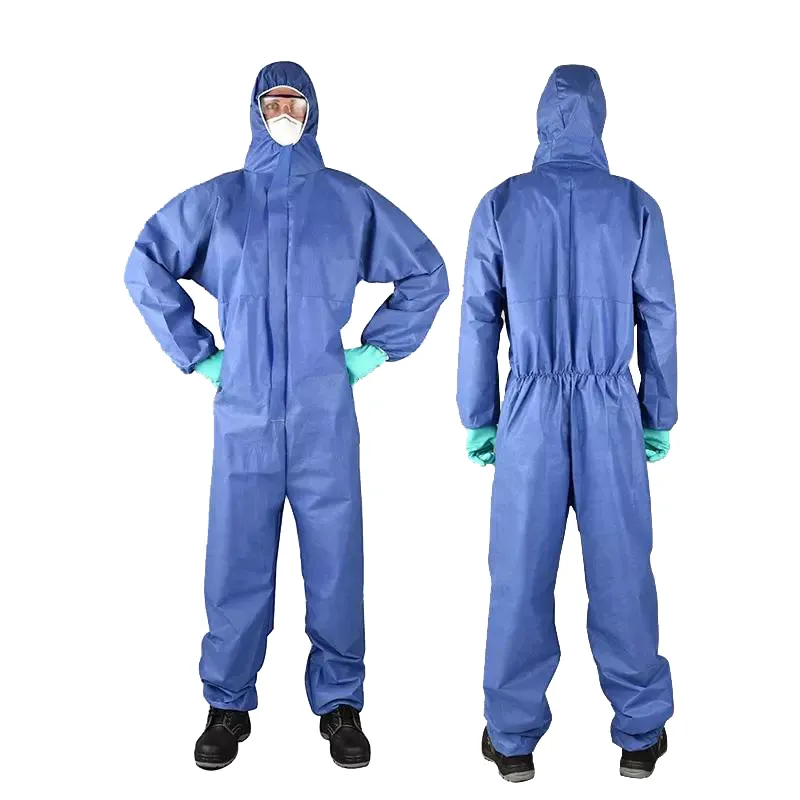 Traje desechable de PPE, ropa protectora de cuerpo completo con capucha y tira sellada para protección química
