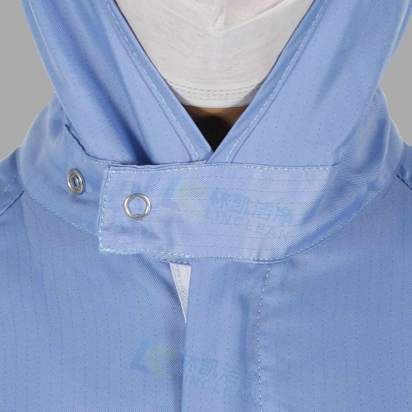 Ropa de trabajo limpia a prueba de polvo azul con cremallera frontal ESD para fábrica farmacéutica