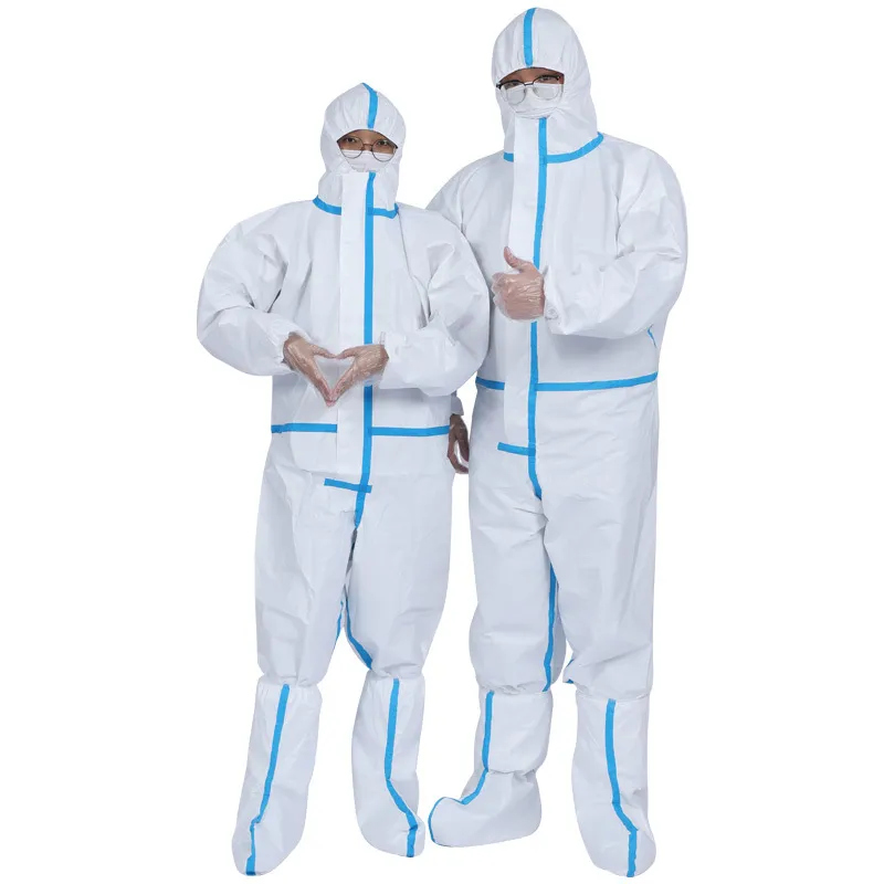 Traje desechable de PPE, ropa protectora de cuerpo completo con capucha y tira sellada para protección química