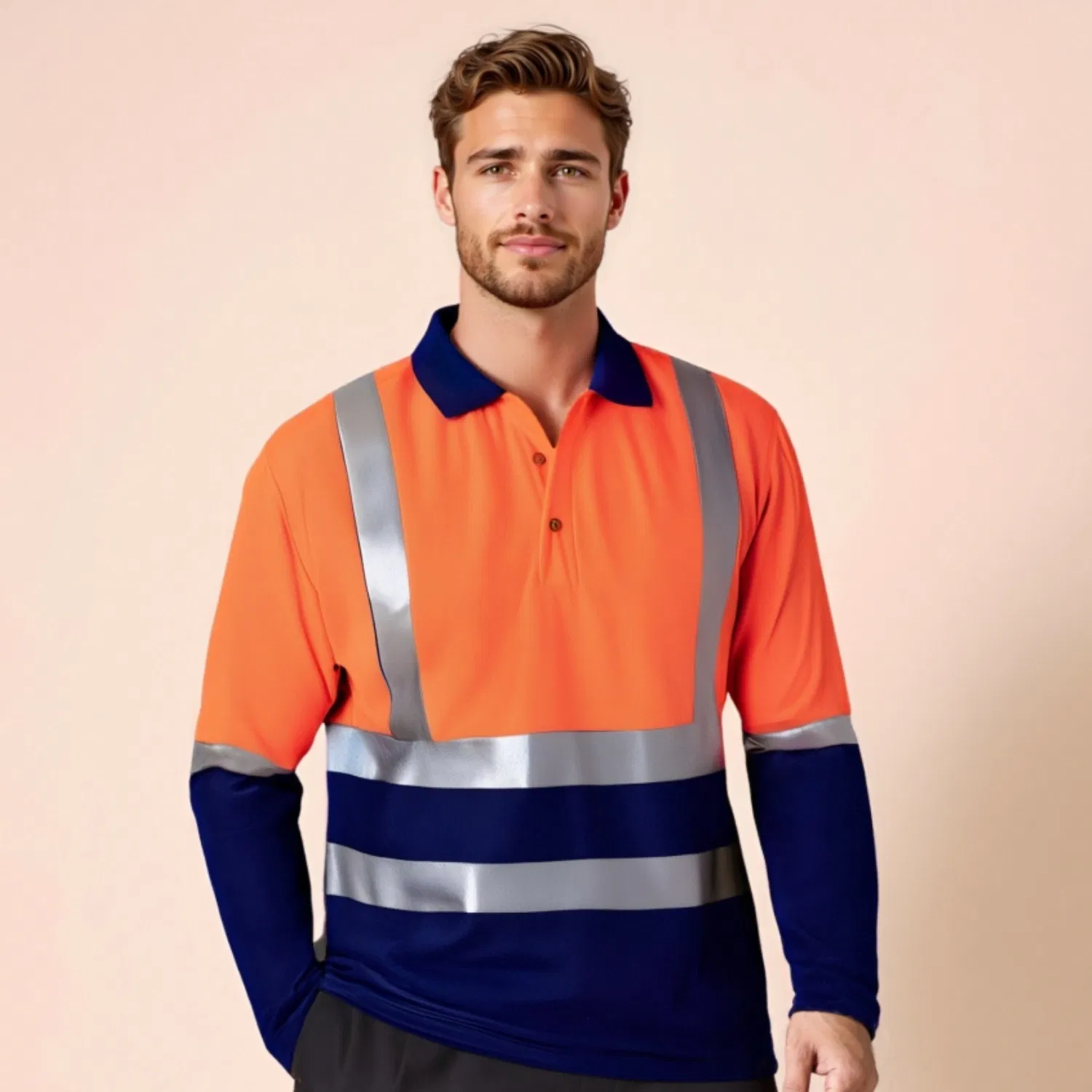 Fabricante de ropa OEM Camiseta polo para hombres de alta calidad de alta visibilidad de manga larga con reflectante para ropa de trabajo en minería, construcción y mecánica