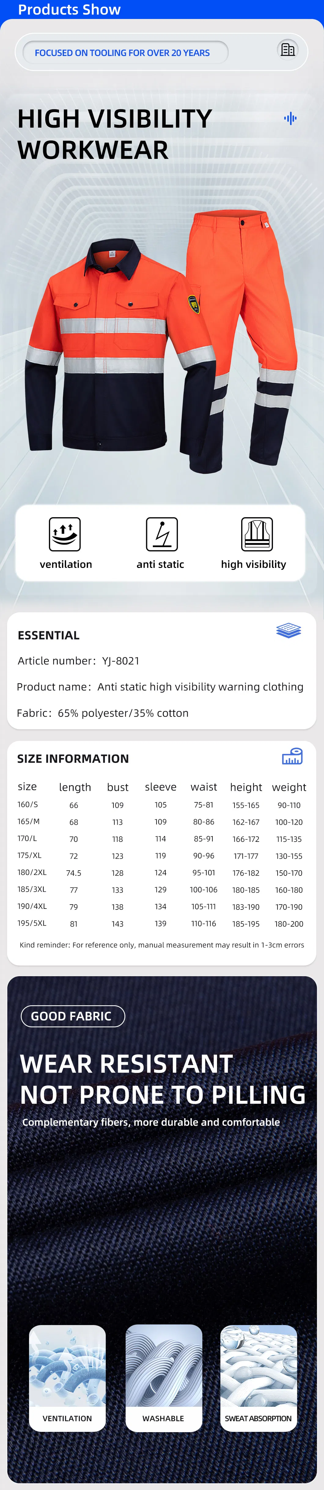 Uniformes de trabajo de alta visibilidad para construcción de carreteras, overoles de trabajo Hi Vis, ropa de trabajo antiestática