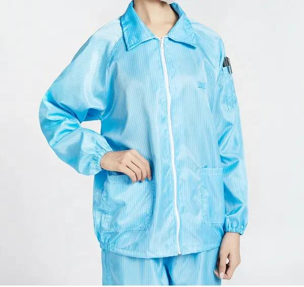 Ropa de limpieza Leenol azul ESD con diseño de cuadrícula, ropa antiestática, ropa de seguridad