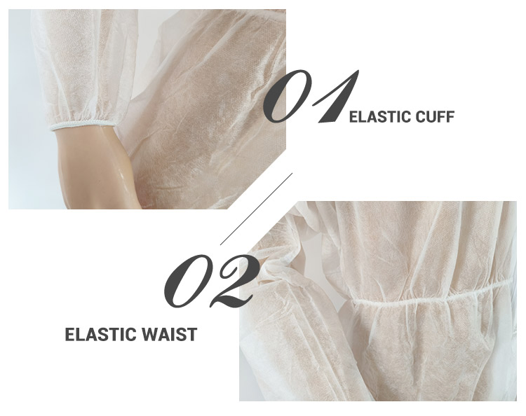 Bata de laboratorio desechable de tela no tejida 60g ropa de trabajo mono vestido de aislamiento ropa protectora