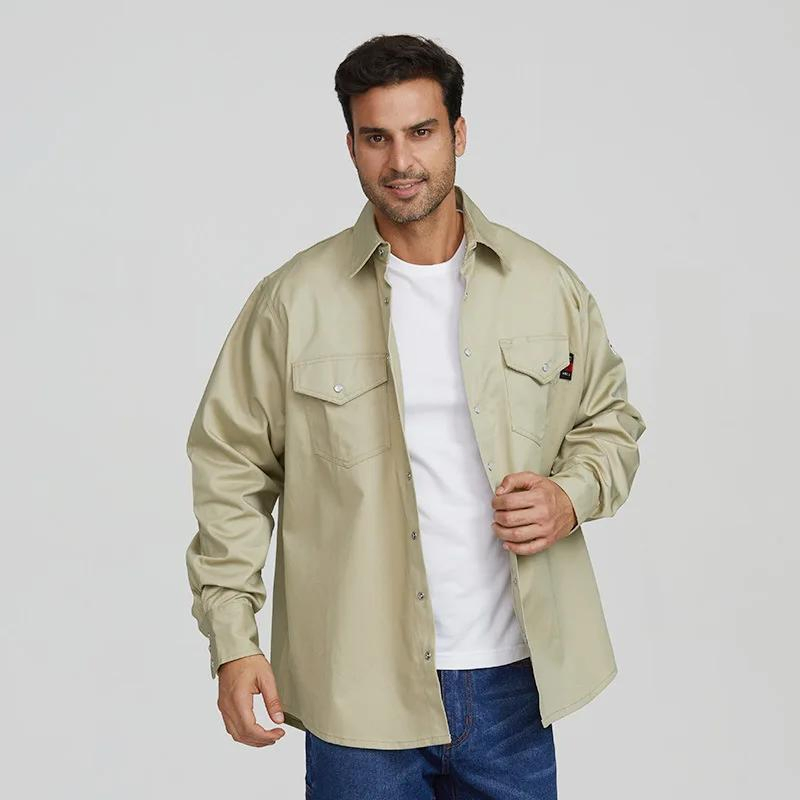 Camisas de trabajo a prueba de fuego personalizadas para hombres 100% Camisas de manga larga de algodón en tallas grandes, ropa de soldadura retardante de llama