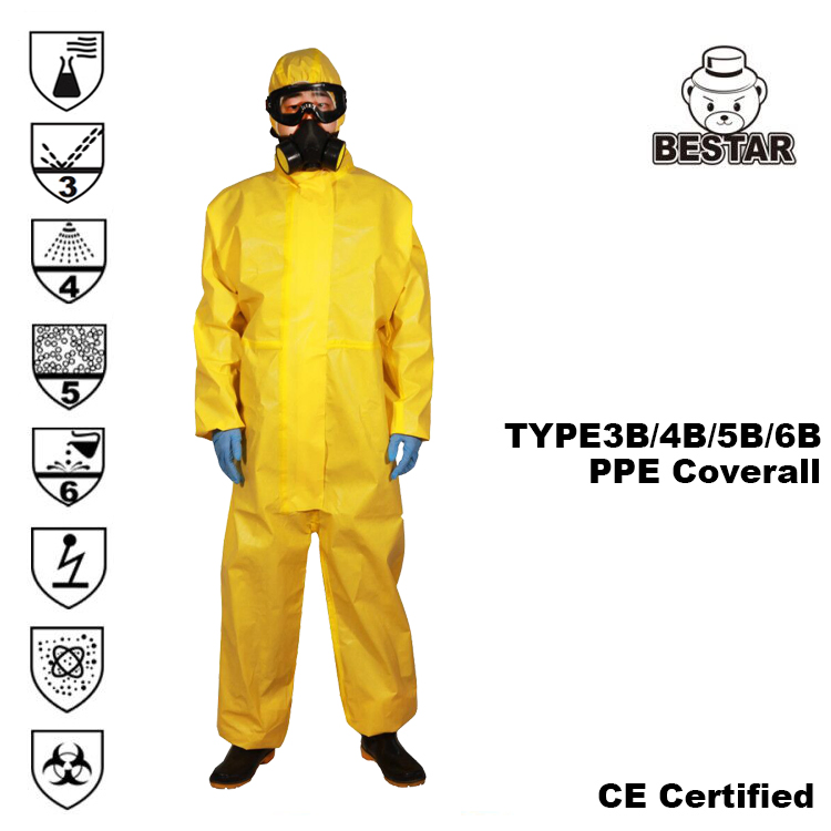 Ropa de Protección Química Ligera Amarilla Bestar 1PCS/Bag, 25PCS Por CTN Mono Desechable de Trabajo