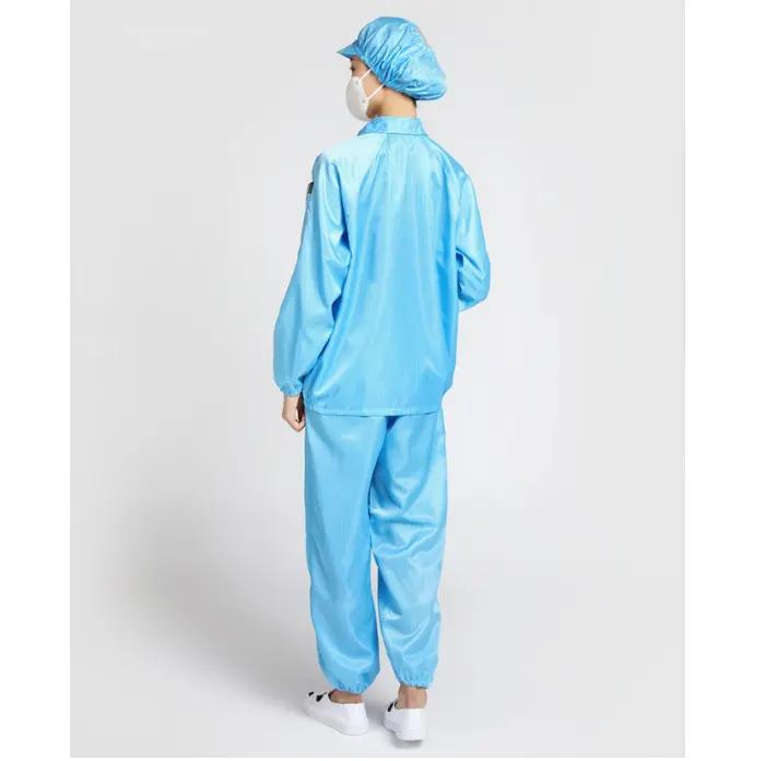 Ropa de limpieza Leenol azul ESD con diseño de cuadrícula, ropa antiestática, ropa de seguridad