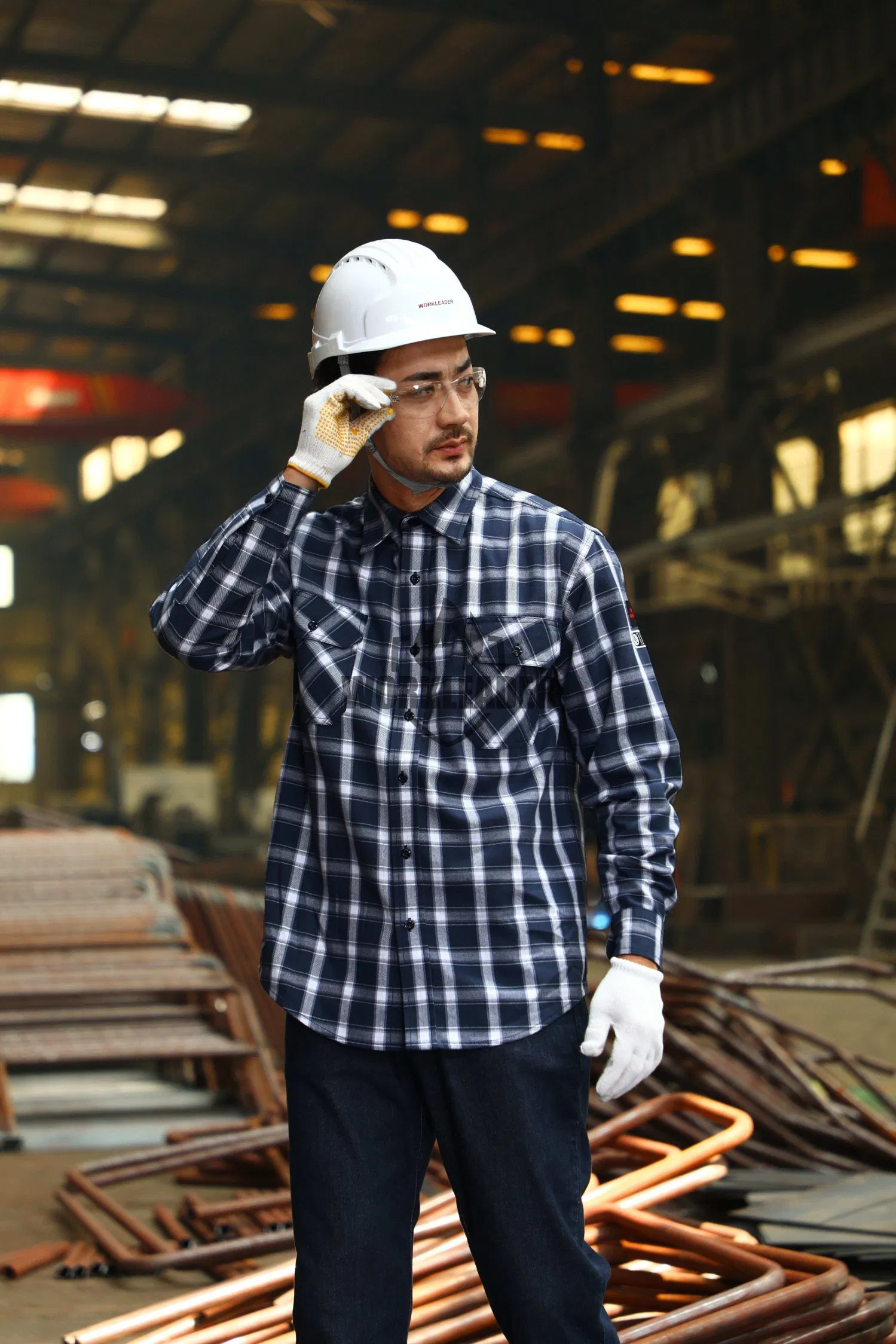 Ropa de trabajo a prueba de fuego y antiestática para arco eléctrico Nfpa2112 Camisa de cuadros para soldadura