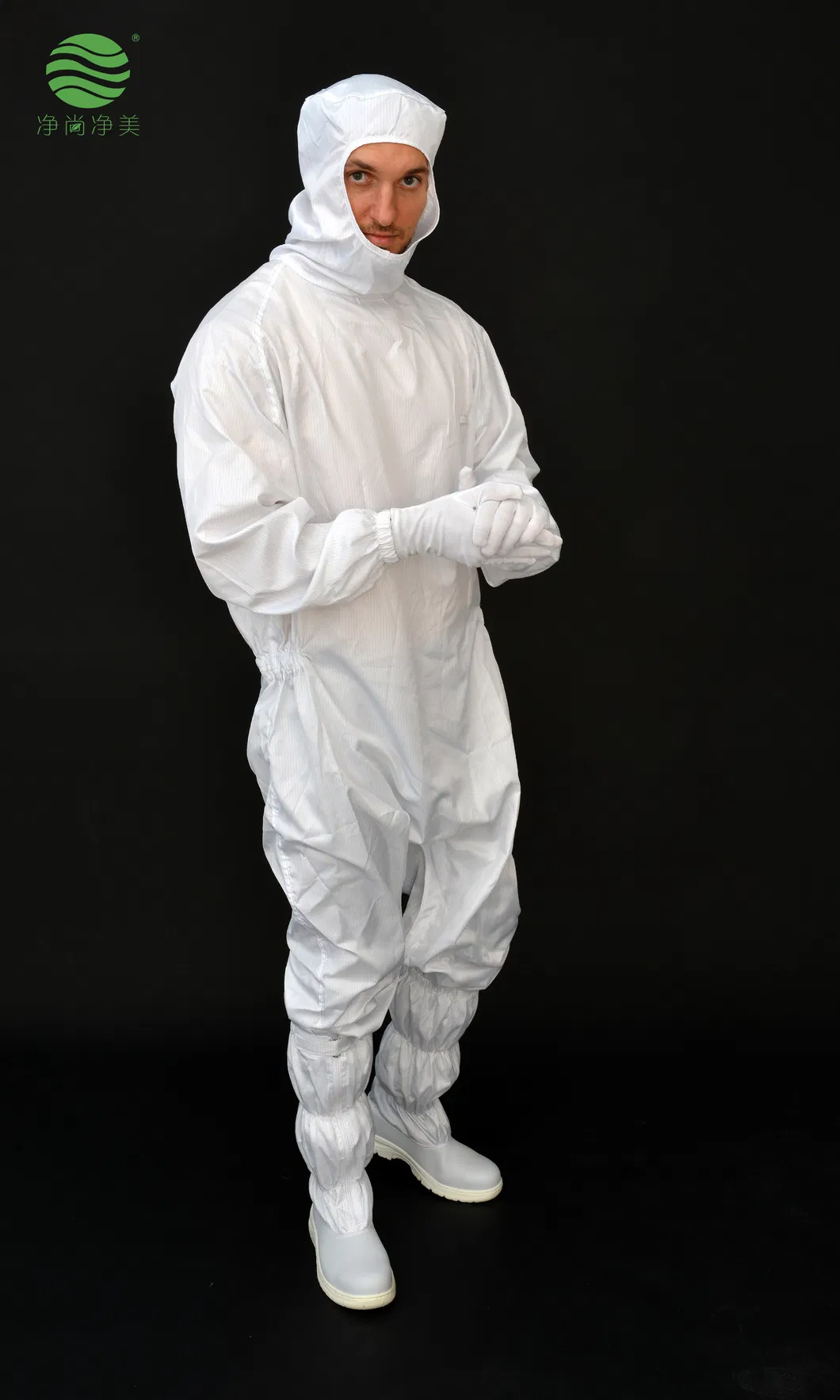 Ropa protectora ESD para la fabricación de dispositivos médicos con capucha Vista 2