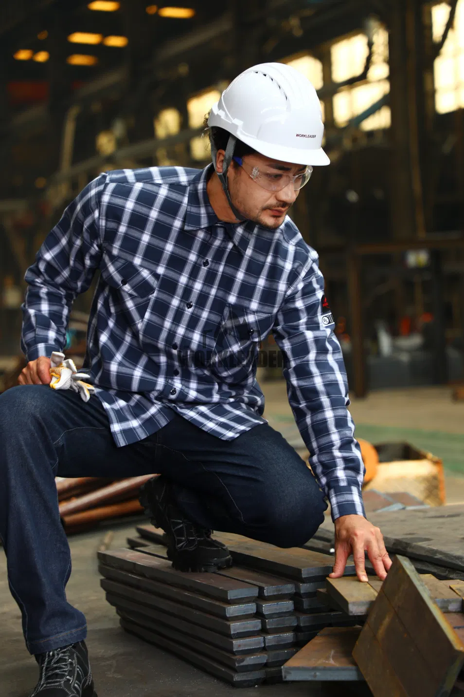 Ropa de trabajo a prueba de fuego y antiestática para arco eléctrico Nfpa2112 Camisa de cuadros para soldadura