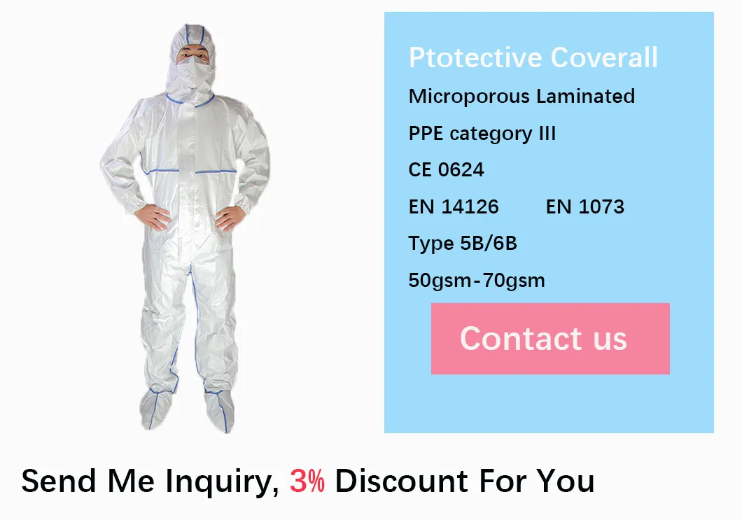 Ropa médica Guardwear Type5b/6b transpirable, impermeable y antistática de un solo uso
