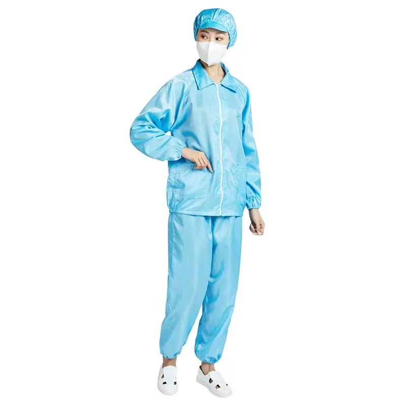 Ropa de limpieza Leenol azul ESD con diseño de cuadrícula, ropa antiestática, ropa de seguridad