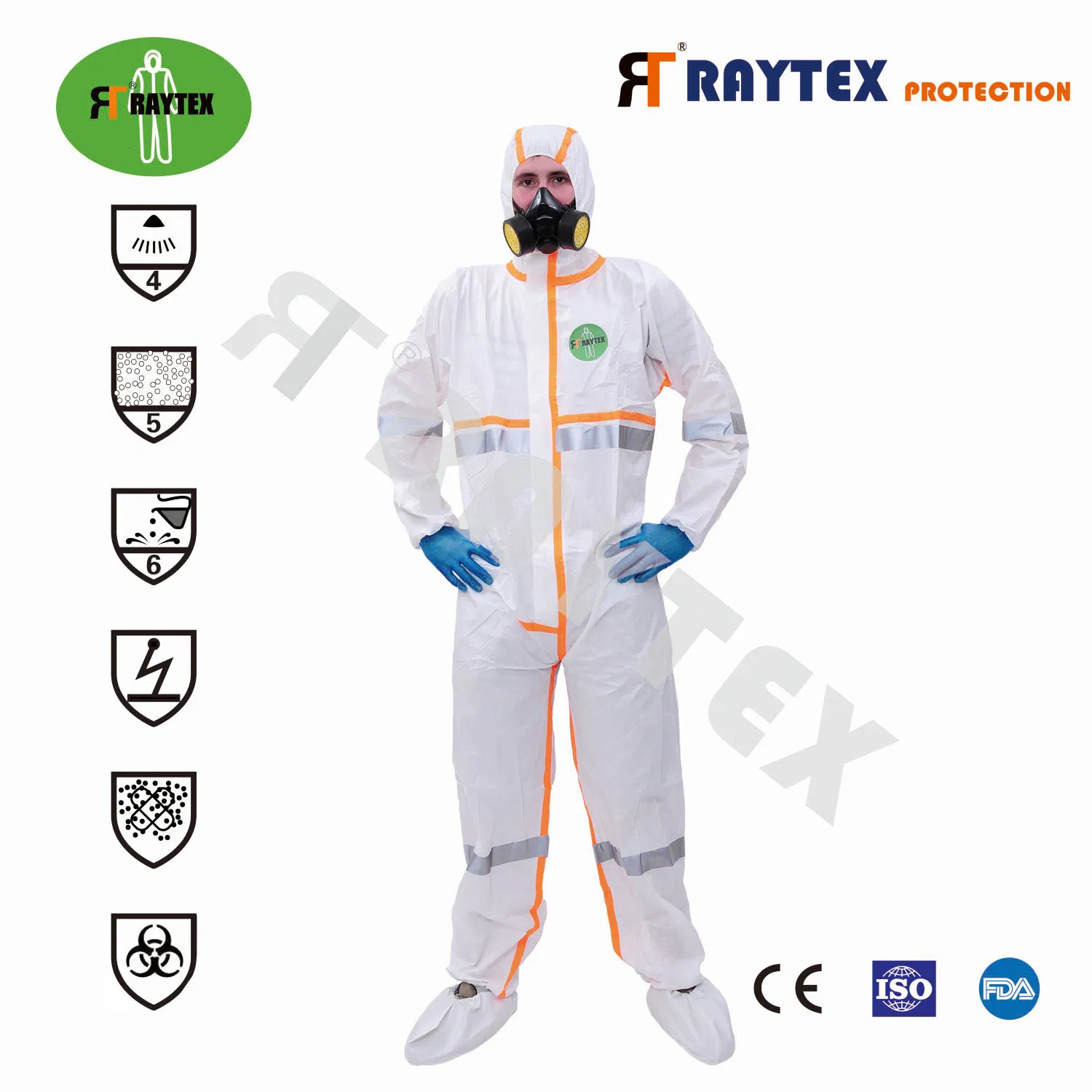 Tipo 4/5/6 Ropa protectora desechable microporosa antideslizante impermeable con cinta no tejida
