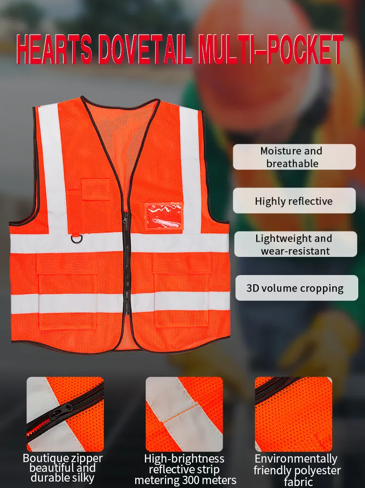 Advertencia de malla de ropa Hearts Dovetail con chaleco reflectante de alta visibilidad y múltiples bolsillos