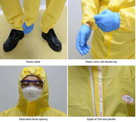 Detalle de costuras y materiales de protección química