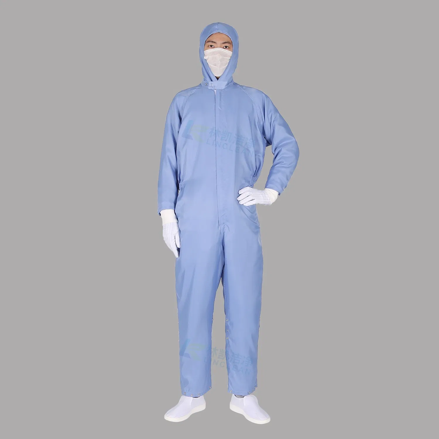 Ropa de trabajo limpia a prueba de polvo azul con cremallera frontal ESD para fábrica farmacéutica