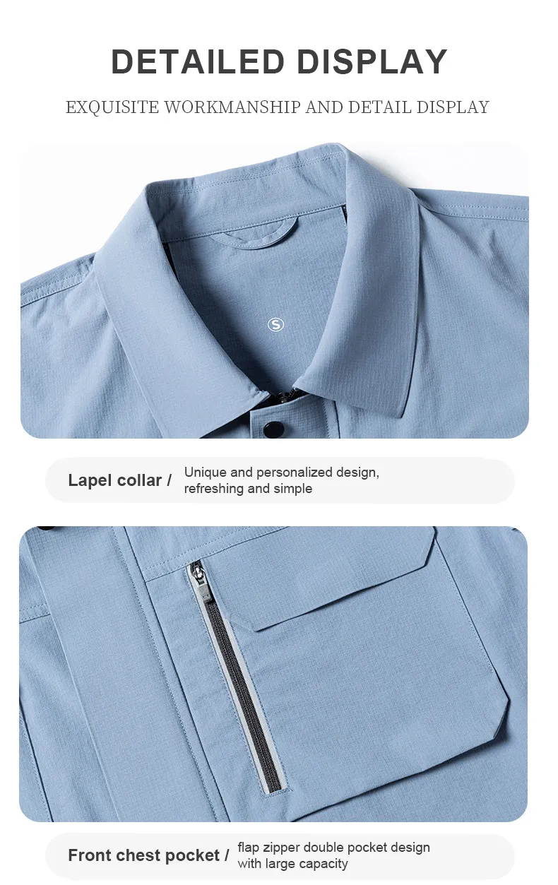 Camisa de trabajo de manga corta para hombres, de secado rápido, resistente al aceite, con múltiples bolsillos, ideal para la construcción y el trabajo en el suelo de la fábrica