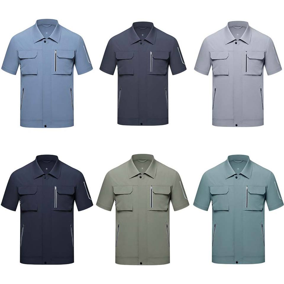 Camisa de trabajo de manga corta para hombres, de secado rápido, resistente al aceite, con múltiples bolsillos, ideal para la construcción y el trabajo en el suelo de la fábrica