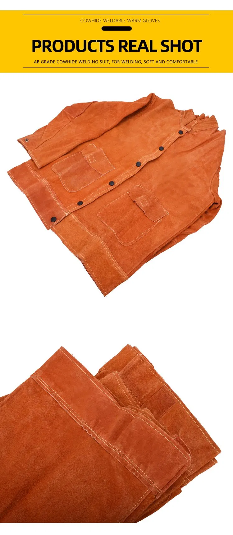Ropa protectora de soldadura de cuero de vaca suave y cómoda
